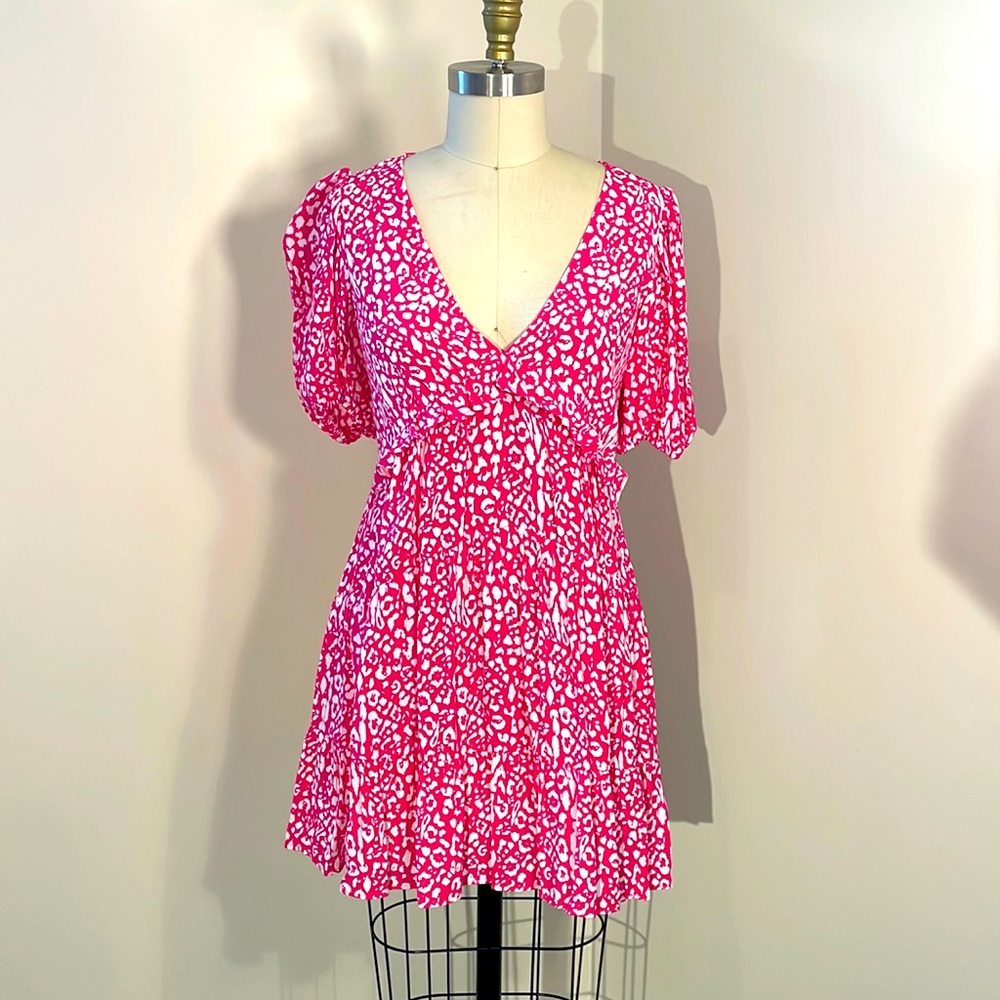Pink and white animal print dress